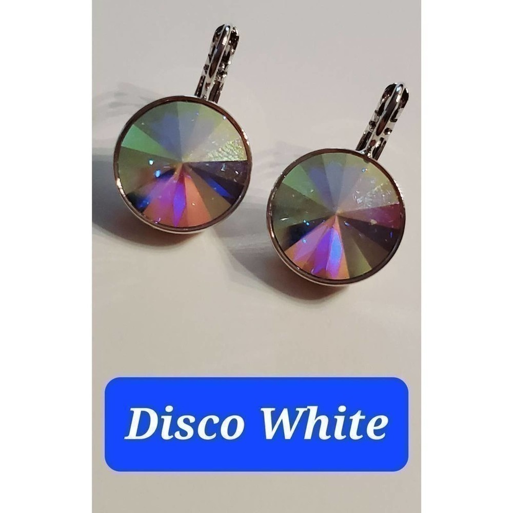 Swarovski Element Earrings Disco White‎ NWT. Dancing Sparkling Glam Office Dangl